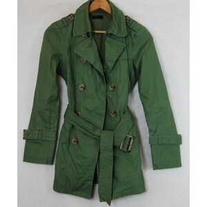 United Colors of Benetton Green Short Belted Trench Coat Jacket US 38 32x27 EUC!